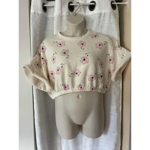 Cream & Pink Floral Cropped crew neck XXL #0124